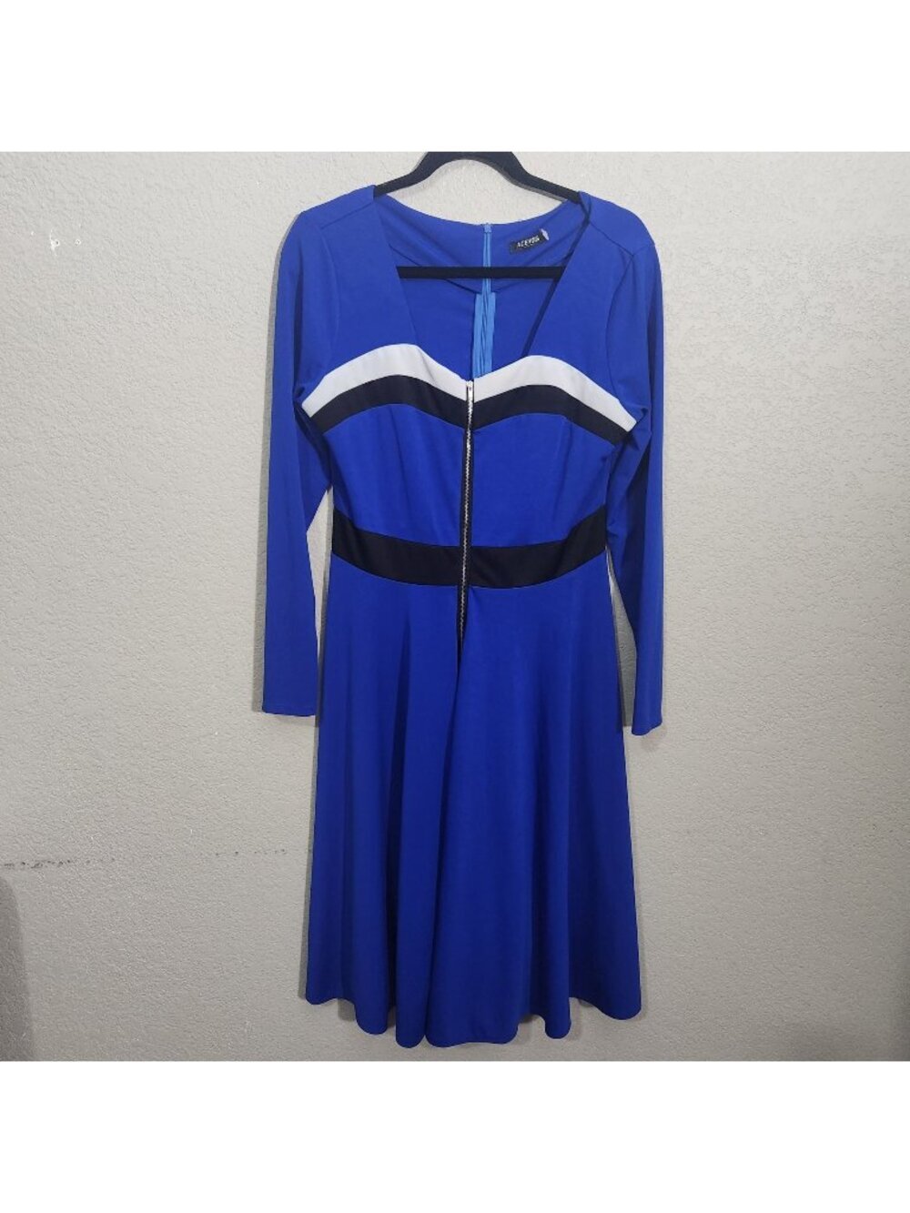 Acevog Dress Womens Size L Blue Long Sleeve Fit Flare Blue